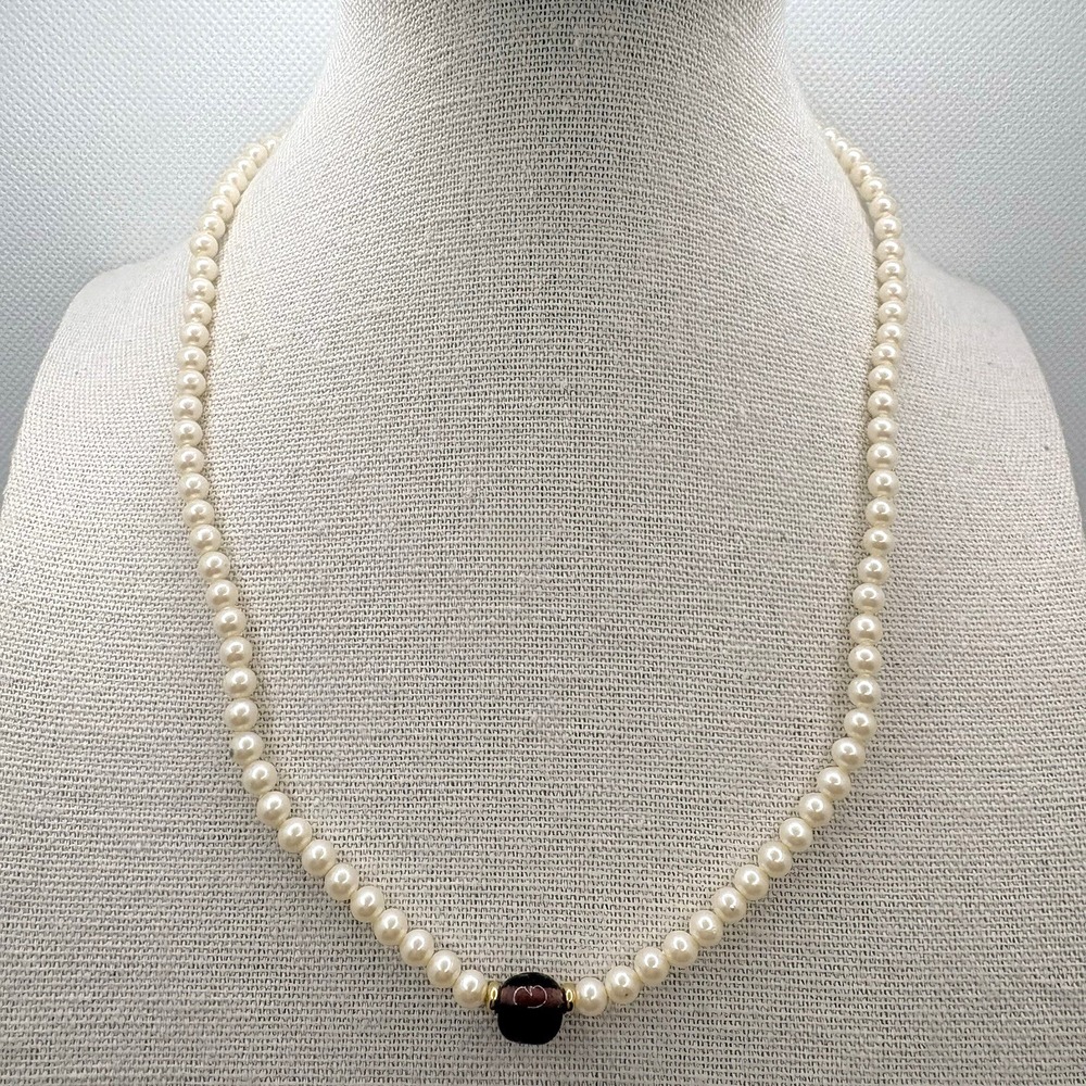 Vintage Monet Faux Pearl Purple Glass Round Beaded Choker Necklace Gold Tone 16"